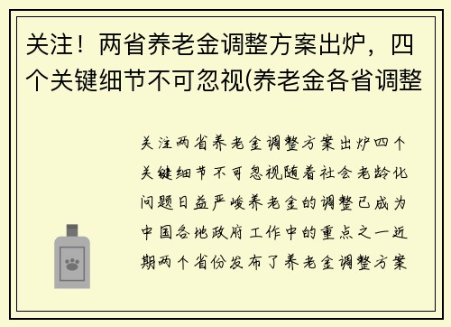 关注！两省养老金调整方案出炉，四个关键细节不可忽视(养老金各省调整方案)