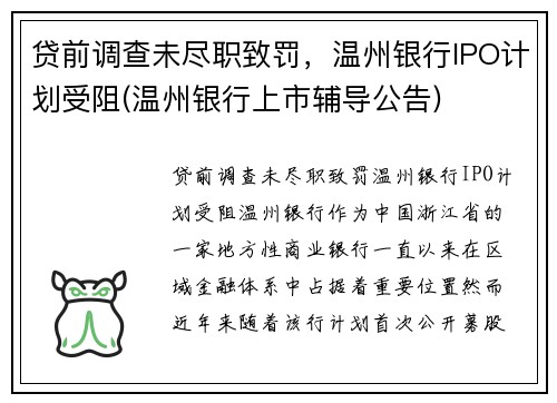 贷前调查未尽职致罚，温州银行IPO计划受阻(温州银行上市辅导公告)