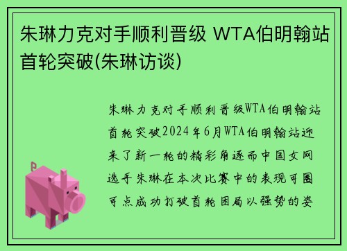 朱琳力克对手顺利晋级 WTA伯明翰站首轮突破(朱琳访谈)