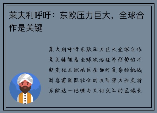 莱夫利呼吁：东欧压力巨大，全球合作是关键