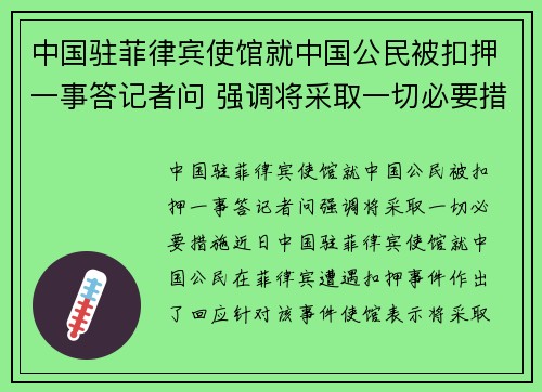 中国驻菲律宾使馆就中国公民被扣押一事答记者问 强调将采取一切必要措施